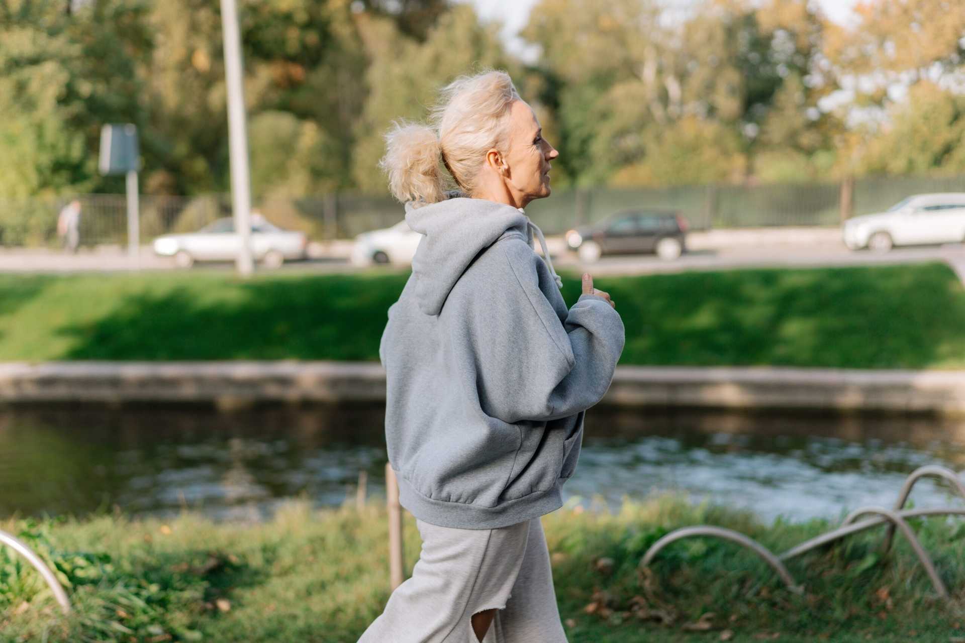 Senior woman jogging for exercise